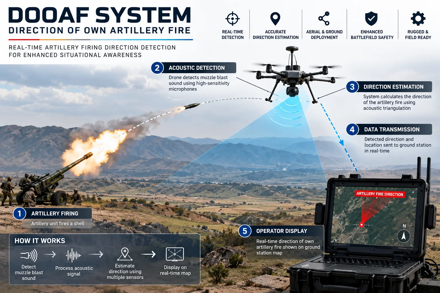 DOOAF system: drone detecting the direction of own artillery fire